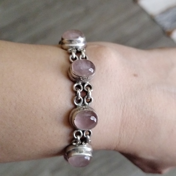 Silbada vintage brazalet sterling silver & quartz pink natural Stone.